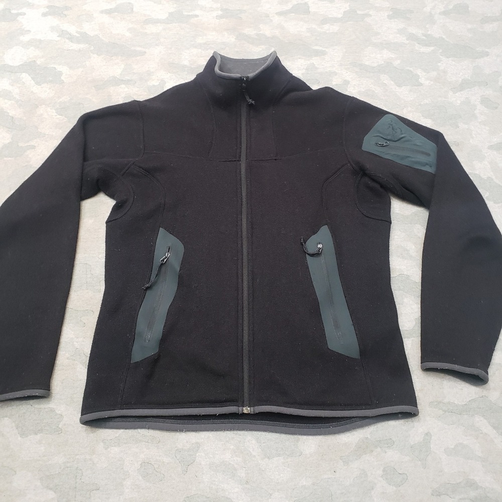 Arc'teryx Jacket Womens Medium Black Full Zip Polartec Fleece Pockets Outdoors